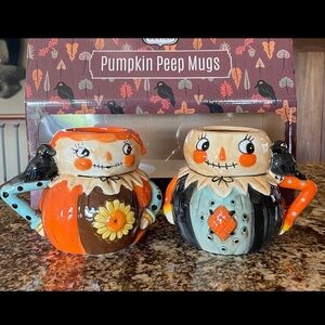 New! Johanna Parker set of 2, pumpkin peep mugs.